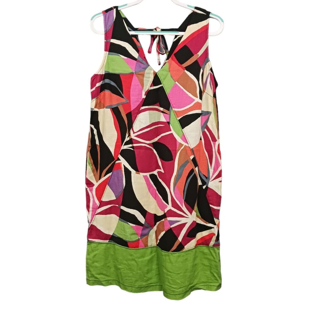 Next Dress Womens US Size 10 Linen Blend Sleeveless Colorful Geo Print Shift